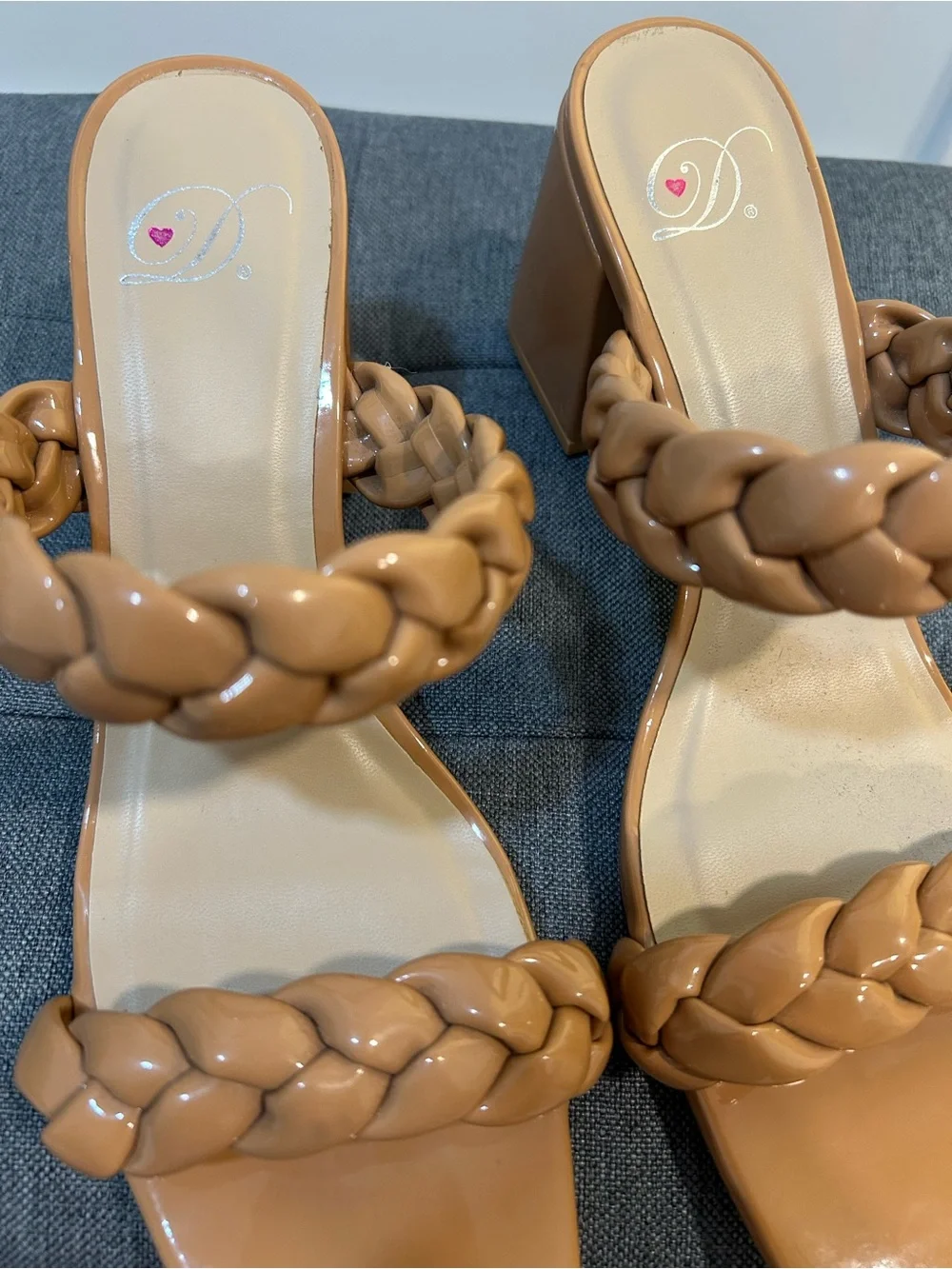 Braided Strap Tan Block Heel Sandals - Women